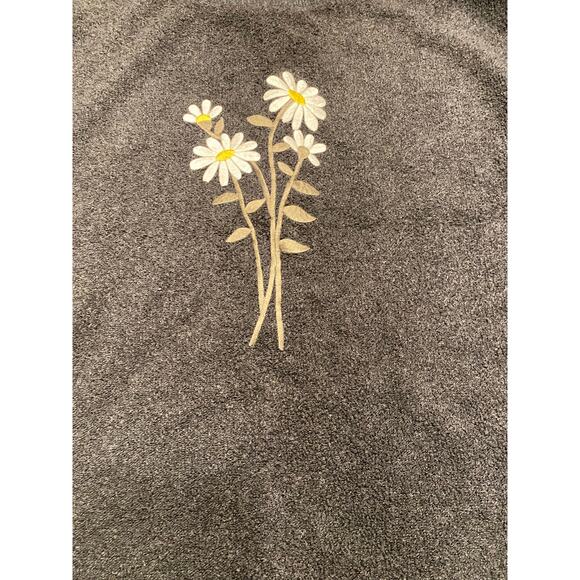 Vintage Y2K Cal Cru Terry Knit Embroidered White Daisies Crew Neck Made USA L/XL - Picture 2 of 7